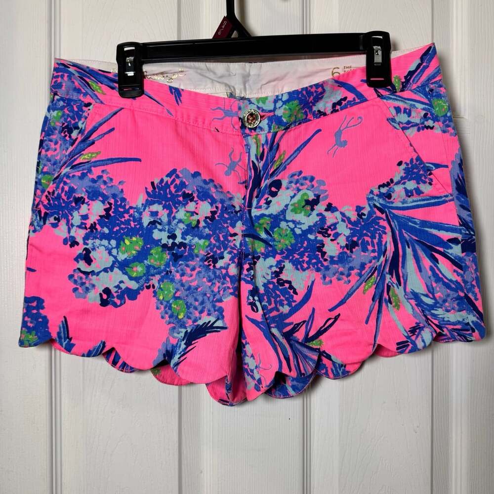 Lilly Pulitzer The Buttercup Short Size 6 Pink Blue Floral Scalloped